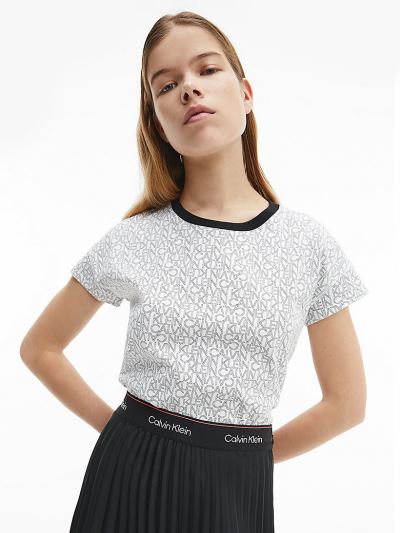 Calvin Klein Ruhák HU019831 | Calvin Klein Organic Cotton All-Over Logo Női Póló Fehér